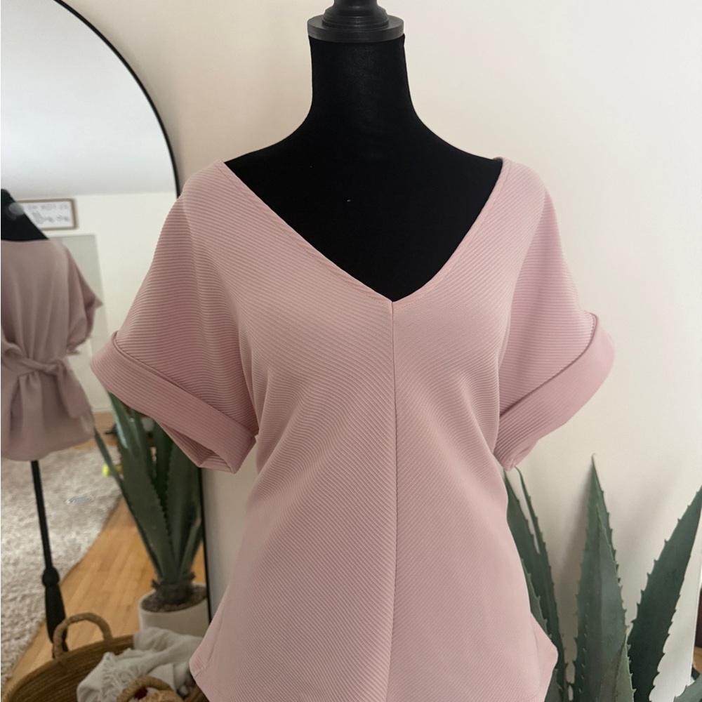 Express Light Pink Ribbed Top - Picture 2 of 5